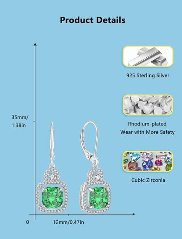 Birthstone Dangle Drop Earrings 925 Sterling Silver Padlock Leverback Earrings Jewelry Gifts for Women in Saudi Arabia