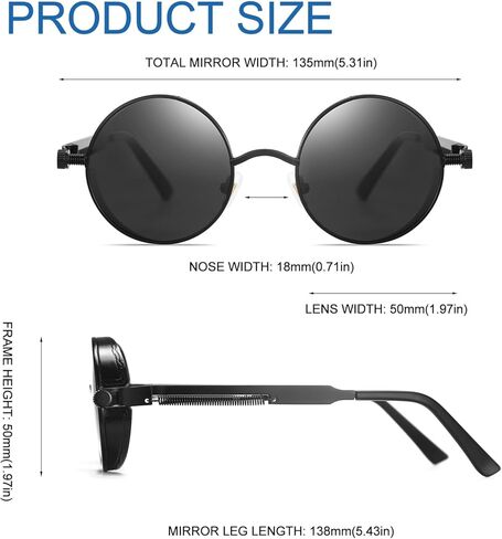 Polarized Steampunk Sunglasses, UV Protection, Metal Frame, Outdoor Circle Shades in Kuwait