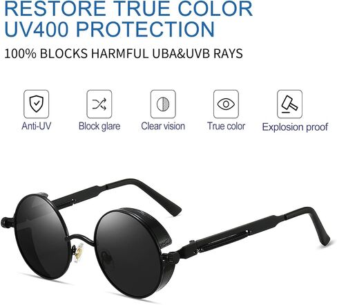 Polarized Steampunk Sunglasses, UV Protection, Metal Frame, Outdoor Circle Shades in Kuwait