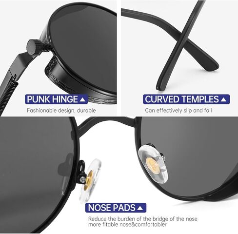 Polarized Steampunk Sunglasses, UV Protection, Metal Frame, Outdoor Circle Shades in Kuwait
