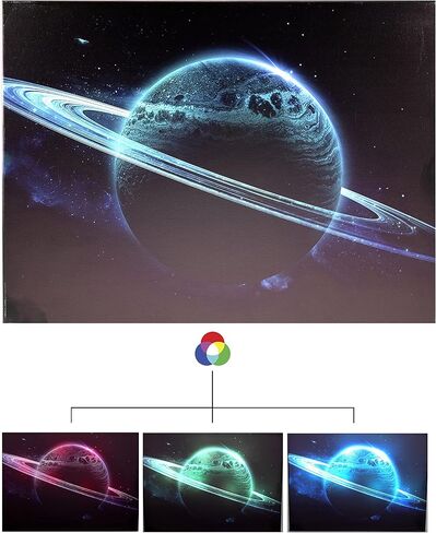 Riverbend Designs 12 x 16 Inch LED Light Up Space Canvas Print Wall Art, Saturn Rings in Saudi Arabia