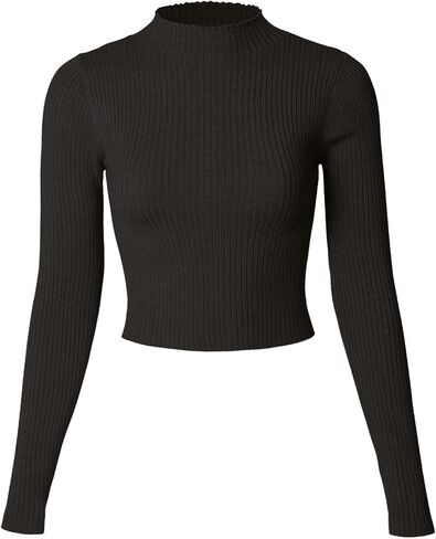 MixMatchy Women's Basic Long Sleeve Mock Neck Ribbed Sweater Fitted Crop Knit Pullover Tops in Saudi Arabia