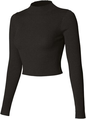 MixMatchy Women's Basic Long Sleeve Mock Neck Ribbed Sweater Fitted Crop Knit Pullover Tops in Saudi Arabia