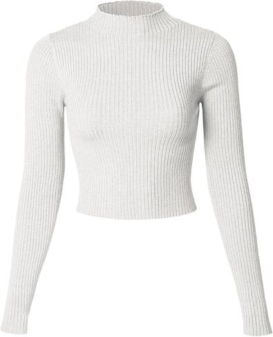 MixMatchy Women's Basic Long Sleeve Mock Neck Ribbed Sweater Fitted Crop Knit Pullover Tops in Saudi Arabia