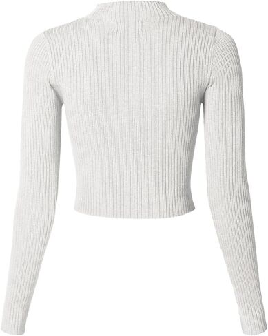 MixMatchy Women's Basic Long Sleeve Mock Neck Ribbed Sweater Fitted Crop Knit Pullover Tops in Saudi Arabia