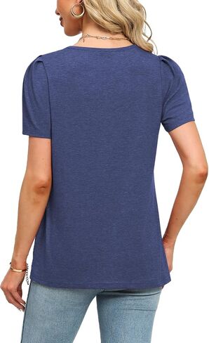 Womens Summer Tops Puff Short Sleeve Shirts Crewneck Pleated Tunic Blouses Fashion Clothes 2024 in Saudi Arabia