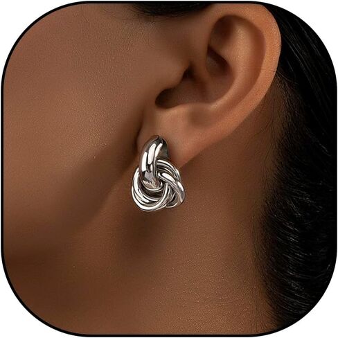 Chunky Gold Knot Earrings for Women Gold Geometric Drop Dangle Earrings for Women New 18K Chunky Trendy Knot Stud Small Twisted Link Earring Cute Knot Earrings Statement Stud Earrings Trendy Jewelry Gift in Saudi Arabia