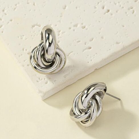 Chunky Gold Knot Earrings for Women Gold Geometric Drop Dangle Earrings for Women New 18K Chunky Trendy Knot Stud Small Twisted Link Earring Cute Knot Earrings Statement Stud Earrings Trendy Jewelry Gift in Saudi Arabia