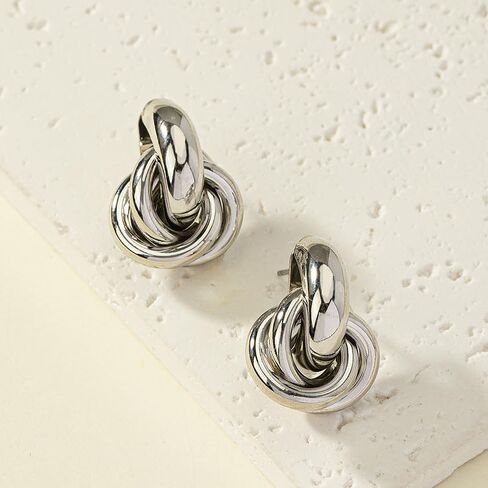 Chunky Gold Knot Earrings for Women Gold Geometric Drop Dangle Earrings for Women New 18K Chunky Trendy Knot Stud Small Twisted Link Earring Cute Knot Earrings Statement Stud Earrings Trendy Jewelry Gift in Saudi Arabia