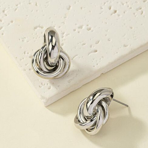 Chunky Gold Knot Earrings for Women Gold Geometric Drop Dangle Earrings for Women New 18K Chunky Trendy Knot Stud Small Twisted Link Earring Cute Knot Earrings Statement Stud Earrings Trendy Jewelry Gift in Saudi Arabia