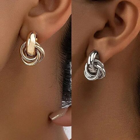 Chunky Gold Knot Earrings for Women Gold Geometric Drop Dangle Earrings for Women New 18K Chunky Trendy Knot Stud Small Twisted Link Earring Cute Knot Earrings Statement Stud Earrings Trendy Jewelry Gift in Saudi Arabia
