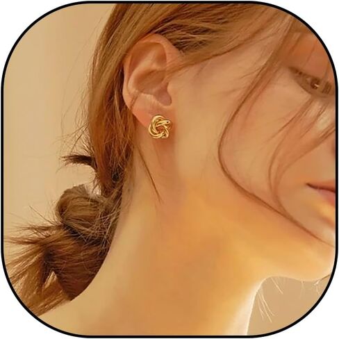 Chunky Gold Knot Earrings for Women Gold Geometric Drop Dangle Earrings for Women New 18K Chunky Trendy Knot Stud Small Twisted Link Earring Cute Knot Earrings Statement Stud Earrings Trendy Jewelry Gift in Saudi Arabia