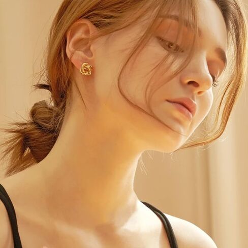 Chunky Gold Knot Earrings for Women Gold Geometric Drop Dangle Earrings for Women New 18K Chunky Trendy Knot Stud Small Twisted Link Earring Cute Knot Earrings Statement Stud Earrings Trendy Jewelry Gift in Saudi Arabia