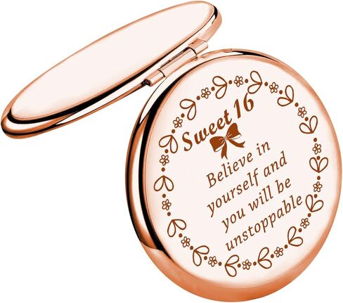 FUSTMW Sweet 16 مرآة مدمجة هدية عيد ميلاد سعيد السادس عشر هدية مرآة عيد ميلاد السادس عشر هدية حلوة ستة عشر للفتيات الابنات (ذهبي وردي) in Kuwait