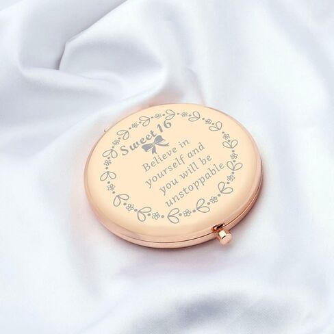 FUSTMW Sweet 16 مرآة مدمجة هدية عيد ميلاد سعيد السادس عشر هدية مرآة عيد ميلاد السادس عشر هدية حلوة ستة عشر للفتيات الابنات (ذهبي وردي) in Kuwait
