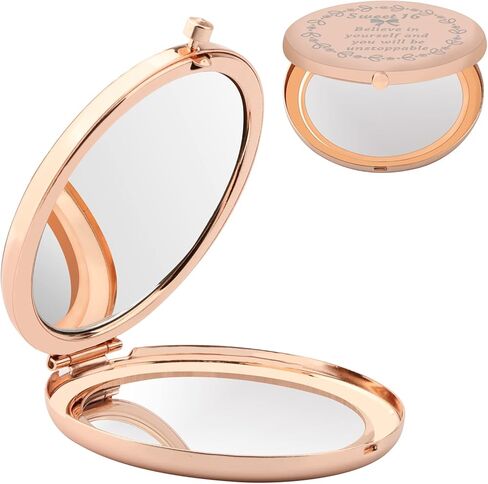 FUSTMW Sweet 16 مرآة مدمجة هدية عيد ميلاد سعيد السادس عشر هدية مرآة عيد ميلاد السادس عشر هدية حلوة ستة عشر للفتيات الابنات (ذهبي وردي) in Kuwait