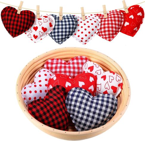 12 Pieces Heart Shaped Fabric Hanging Ornaments Wedding Ornaments for Tree Buffalo Check Heart Decorations Valentine's Day Party DIY Crafts,4 Inch (Simple Style,) in Saudi Arabia