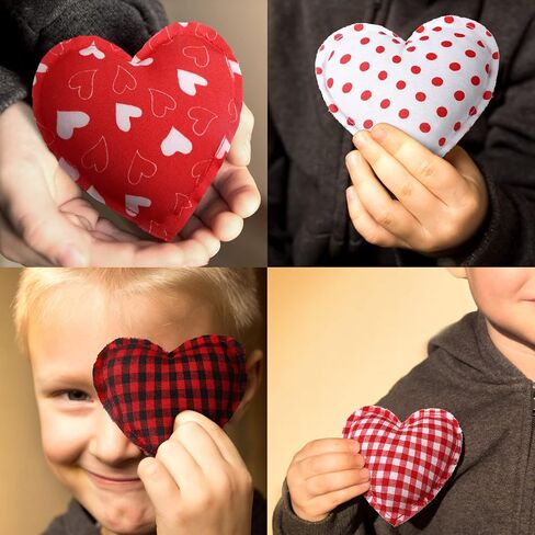 12 Pieces Heart Shaped Fabric Hanging Ornaments Wedding Ornaments for Tree Buffalo Check Heart Decorations Valentine's Day Party DIY Crafts,4 Inch (Simple Style,) in Saudi Arabia