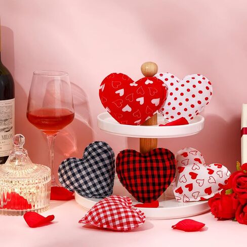 12 Pieces Heart Shaped Fabric Hanging Ornaments Wedding Ornaments for Tree Buffalo Check Heart Decorations Valentine's Day Party DIY Crafts,4 Inch (Simple Style,) in Saudi Arabia