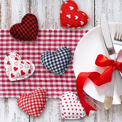12 Pieces Heart Shaped Fabric Hanging Ornaments Wedding Ornaments for Tree Buffalo Check Heart Decorations Valentine's Day Party DIY Crafts,4 Inch (Simple Style,) in Saudi Arabia