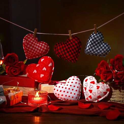 12 Pieces Heart Shaped Fabric Hanging Ornaments Wedding Ornaments for Tree Buffalo Check Heart Decorations Valentine's Day Party DIY Crafts,4 Inch (Simple Style,) in Saudi Arabia