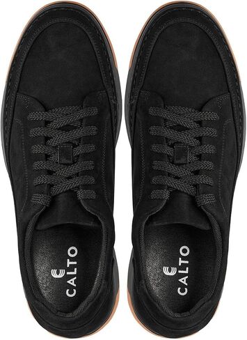 CALTO Men's Invisible Height Increasing Elevator Shoes - Noir Suede/Black & Gum Sole Premium Suede Leather Lace-up Fashion Sneakers - 2.6 Inches Taller - Y7933 - Size 9 D(M) US in Kuwait