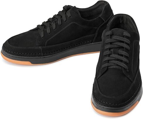CALTO Men's Invisible Height Increasing Elevator Shoes - Noir Suede/Black & Gum Sole Premium Suede Leather Lace-up Fashion Sneakers - 2.6 Inches Taller - Y7933 - Size 9 D(M) US in Kuwait