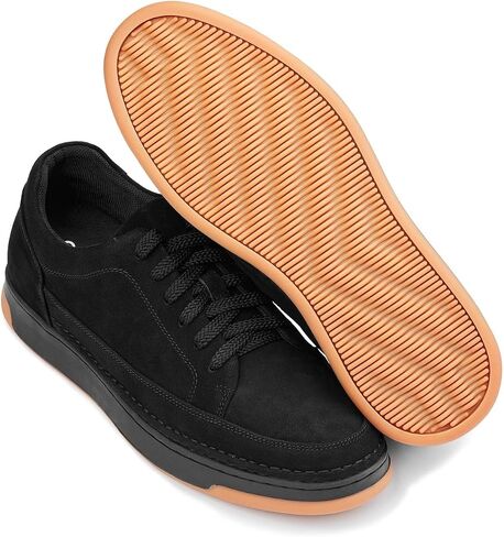 CALTO Men's Invisible Height Increasing Elevator Shoes - Noir Suede/Black & Gum Sole Premium Suede Leather Lace-up Fashion Sneakers - 2.6 Inches Taller - Y7933 - Size 9 D(M) US in Kuwait