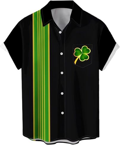 Men's St Patricks Day Shirt Funny Green Clover Saint Pattys Day Shirts Short Sleeve Button Down Shirt in Kuwait