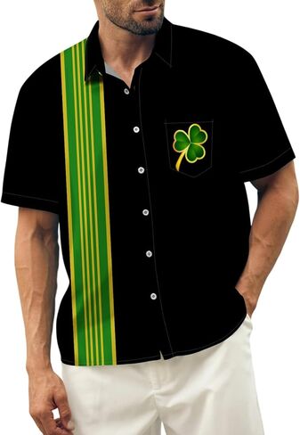 Men's St Patricks Day Shirt Funny Green Clover Saint Pattys Day Shirts Short Sleeve Button Down Shirt in Kuwait
