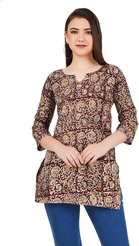 ladyline Casual Cotton Block Printed Hand Crafted Tunic Top Blouse for Womens Short Kurti Ethnic Print in Saudi Arabia