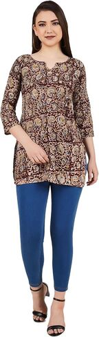 ladyline Casual Cotton Block Printed Hand Crafted Tunic Top Blouse for Womens Short Kurti Ethnic Print in Saudi Arabia