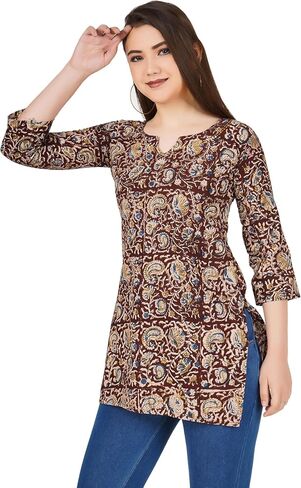 ladyline Casual Cotton Block Printed Hand Crafted Tunic Top Blouse for Womens Short Kurti Ethnic Print in Saudi Arabia