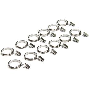 Set of 12 Metal Curtain Rings with Clips, 1.2 inch Inner Diameter, Fits up to ¾ Inch Drapery Rod(Chrome)