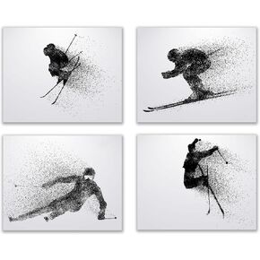 Summit Designs Skiing Wall Art Prints - Silhouette – Set of 4 (8x10) Ski Poster Photos - Bedroom - Man Cave