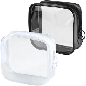 PLULON TSA Approved Toiletry Bag, 2 Pack Small Makeup Bag for Purse Clear Mini Cosmetic Zipper Pouch Waterproof Travel Bag for Women Men Purse Essentials - Black, White