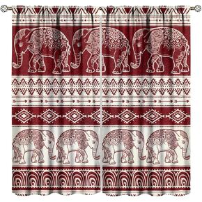 Elephant Curtains, Red Elephant Modern Wild Animal Pattern Window Treatments, Fun Boho Elephant Print Blackout Drapes 2 Panel Set for Living Room Bedroom Kitchen21 W X 45"" L, Style-9
