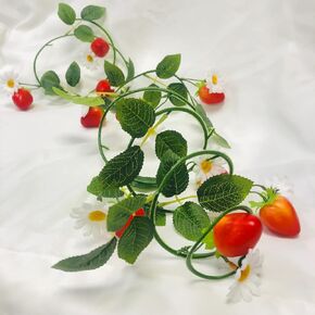 Artificial Strawberry Flower Plant Vine Strawberry White Flowers Garland for Valentine's, Wedding Birthday Garden Festival Indoor Decor (Strawberry Vine)