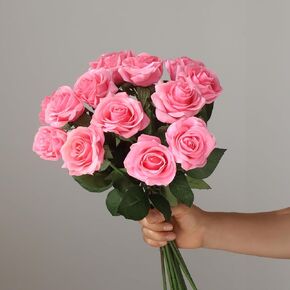 Buart Artificial Silk Flowers Real Touch Realistic Roses Bouquet Long Stem for Home Wedding Party Valentine's Day Mother's Day Table Centerpieces Decorations (White,8 Flower Head)