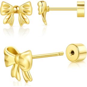 أقراط Sweetkiki ذات الظهر المسطح، أقراط على شكل نجمة القوس على شكل عين الشر مطلية بالذهب عيار 14 قيراط ولا تسبب الحساسية | حلق الغضروف | مجوهرات ثقب الزنمة هيليكس | دفع بدون خيوط في أقراط قيلولة مسطحة الظهر للنساء in Kuwait