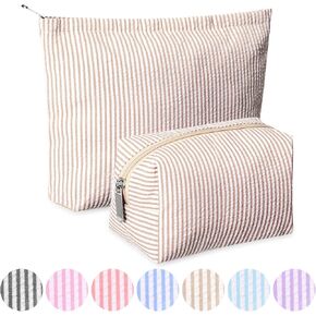 2 Pieces Makeup Bag Set Cute Cosmetic Bag for Women Travel Toiletry Bag Preppy Small Makeup Purse Pouch Aesthetic Skincare Bag Makeup Brushes Organizer Storage Bag for Women(Blue)