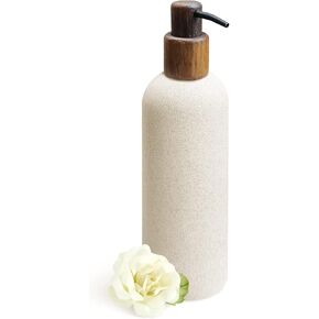 250ml Japanese Style Retro Resin Soap Dispenser Bathroom, Easy to Fill, for Kitchen Sink, Refillable Shampoo and Conditioner Bottles with Wooden Pump