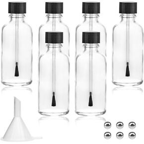 6PCS Large Empty Nail Polish Bottles with Brush,Refillable Glass Cuticle Oil Bottles Travel Containers with Funnel & Mixing Balls for DIY Nail Art Cuticle Oils (50ML)
