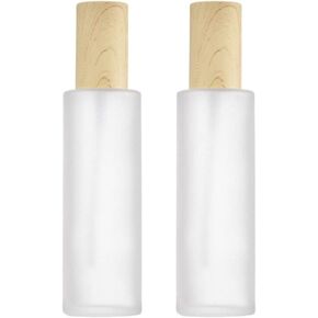 2Pcs 120ml 4oz Empty Refillable Frosted Glass Cosmetic Cream Lotion Bottle Pump Bottles Container Vial Jar Pot With Wood Grain Lid For Emulsion Essence Liquid