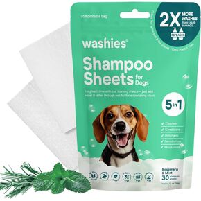Dog Shampoo Sheets and BuddyGlove Bundle, 2X Washes Than Liquid, Water Activated Puppy Shampoo & Dog Bath Supplies, Poodle Shampoo for Dog Bath, Dog Shampoo for Smelly Dogs (Mint 30ct)