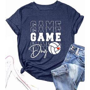 Volleyball T-Shirts Women Funny Volleyball Mom Game Day Shirts Graphic Casual Tee Tops Volleyball Player Gift