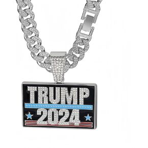 2024 New Hip Hop Alloy Full Diamond Pendant Cuban Necklace Men's Hip Hop Necklace Letter Pendant Length 23.62 inches in Saudi Arabia