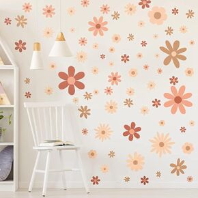 Daisy Wall Decals Boho Flower Wall Decals Vinyl Groovy Wall Stickers for Girls Bedroom Kids Room Baby Nursery Classroom Wall Decor (Boho Color)