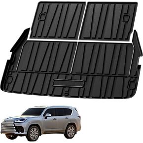Cargo Mat & Backrest Mats Compatible with 2022-2024 Lexus LX 600 (Only Fits 7 Passenger Models) - TPE All Weather Rear Cargo Liner Rear Trunk Liner Back Seat Cover Protector
