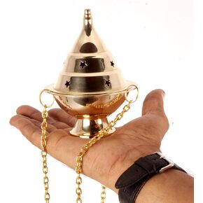Brass Incense Burner Hanging Incense Censer/Charcoal Incense Holder with Chain 4.5 H Chrome